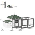 Poulailler cottage multi-équipement perchoir rampe pondoir enclos tiroir à déjection 196L x 76l x 97H cm bois massif pin gris blanc-2