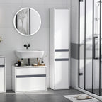 Meuble Colonne Rangement Salle de Bain Style Contemporain 2 placards 3 étagères et tiroir Coulissant Panneaux Particules Blanc-1