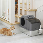 Maison de Toilette pour Chat avec Couvercle Amovible et Fermé, Côtés Hauts, 60,5x40,5x45cm, Gris Foncé-8