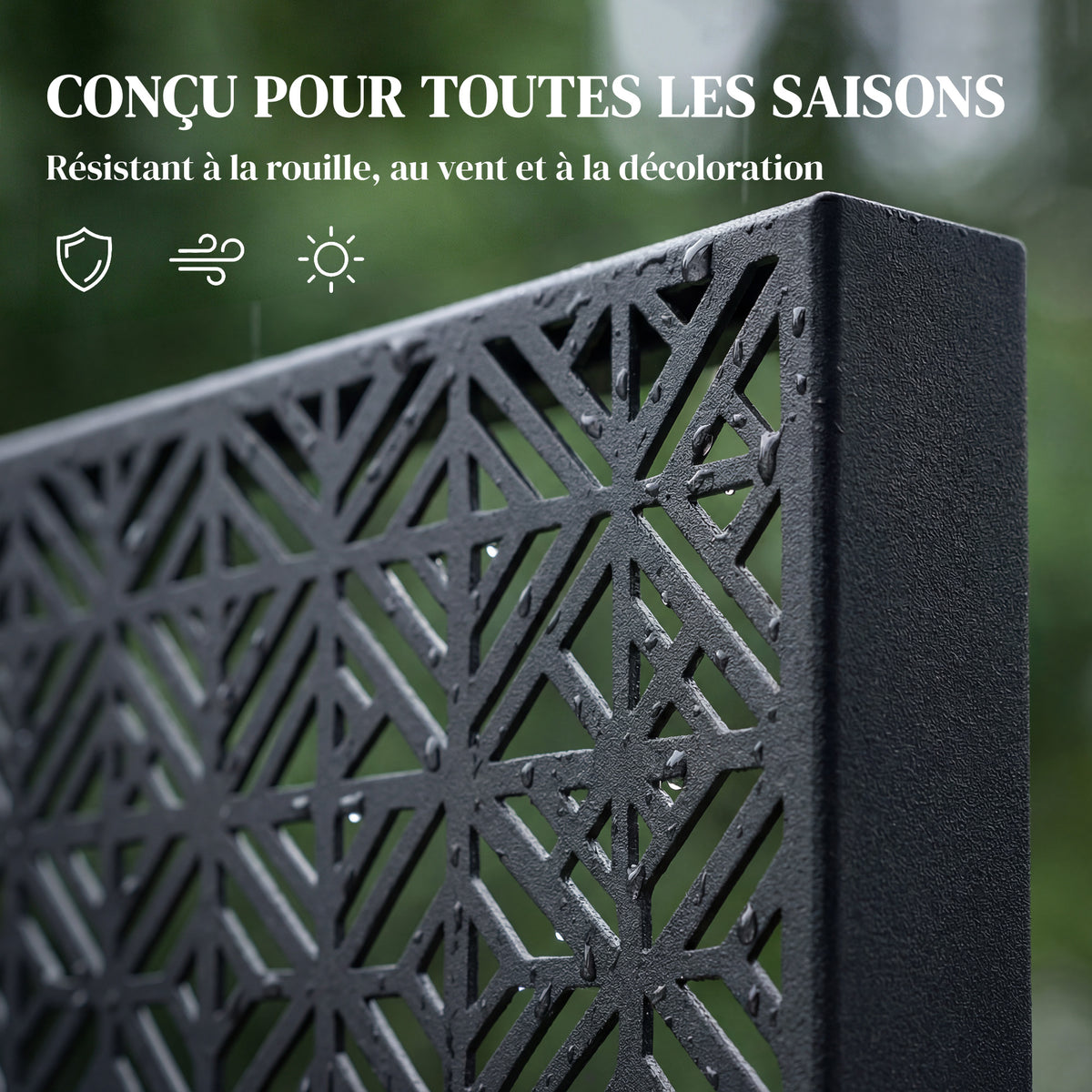 Panneau Brise Vue décoratif Extérieur Claustra Décoratif Jardin 3 Panneaux à motif géométrique métal 92x40x192cm Noir-6