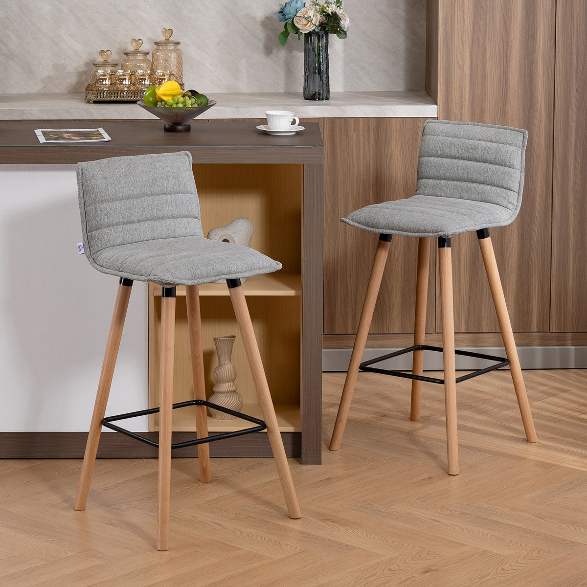 Lot de 2 tabourets de bar, chaises de bar, assise rembourrée, dossier et repose-pieds, 48 x 48 x 99,5 cm, gris-9