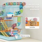 Cage pour hamster souris petit animaux rongeur avec tunnel mangeoire roue jouet 47 x 30 x 59 cm bleu clair-4