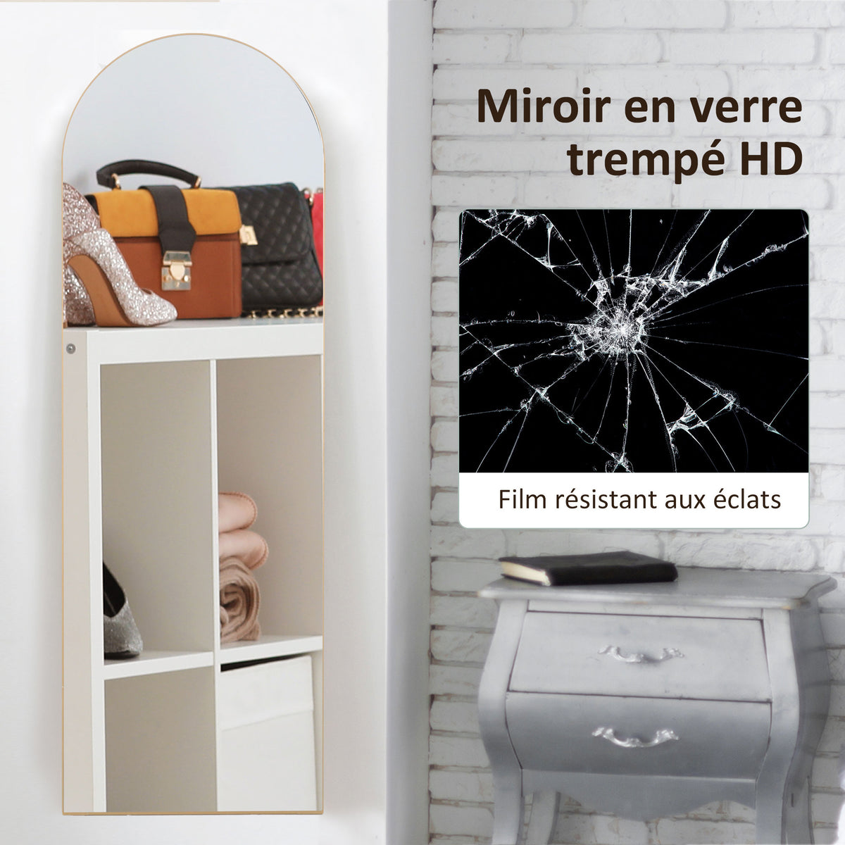 Miroir en pleine longueur 50 x 150 cm miroir sur pied grand miroir mural sans cadre pour salon, ton doré-4