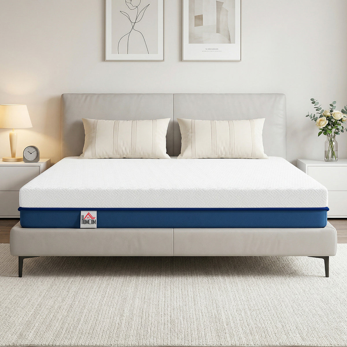 Matelas 160x200cm, matelas 2 personnes, mousse à mémoire de forme au thé vert, housse amovible lavable, fermeté moyenne-1