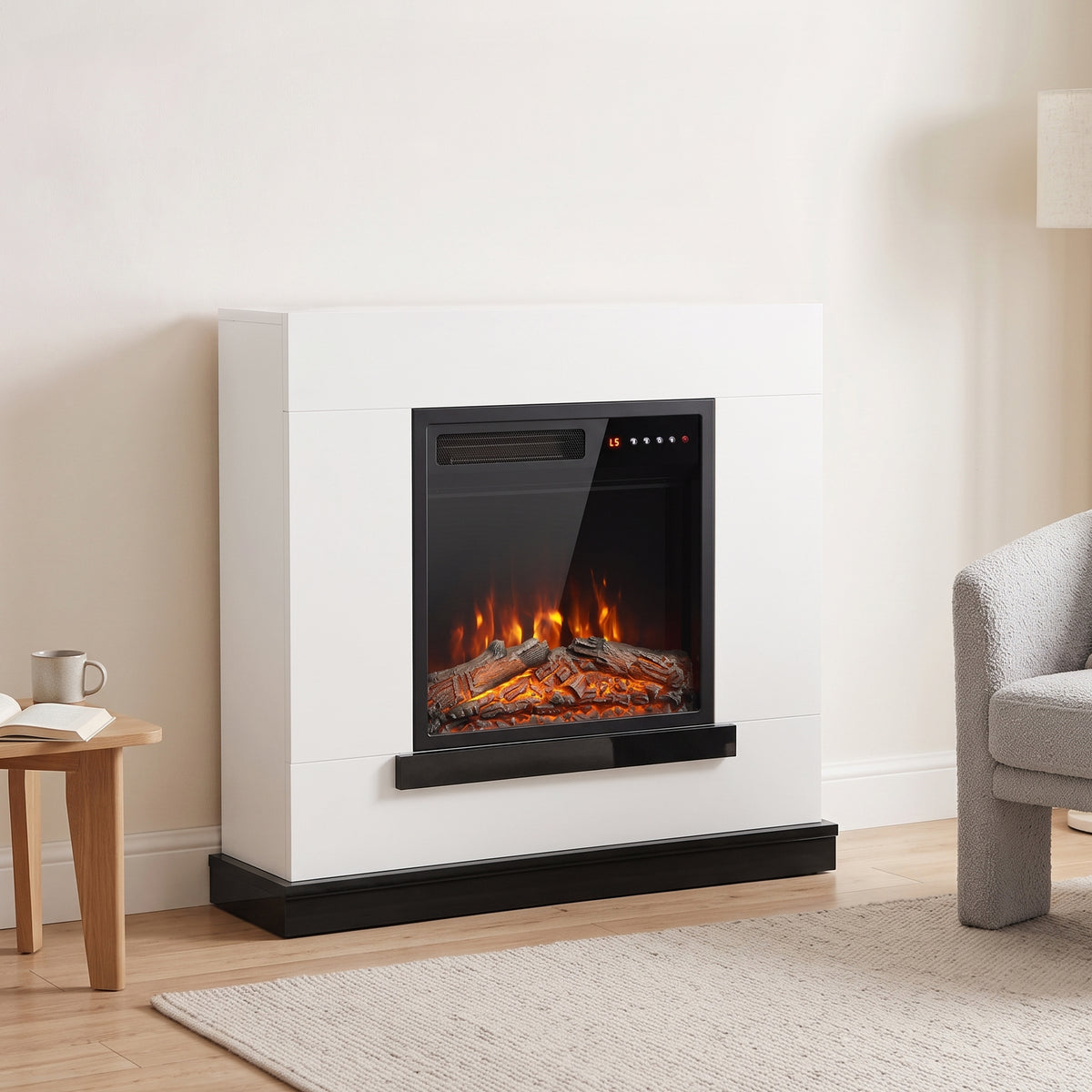 Cheminée Électrique Meuble TV Jusqu'à 50 Pouces Effet Flamme 3D, Chauffage d'Appoint 1800W 80x23x78,5cm Blanc-1