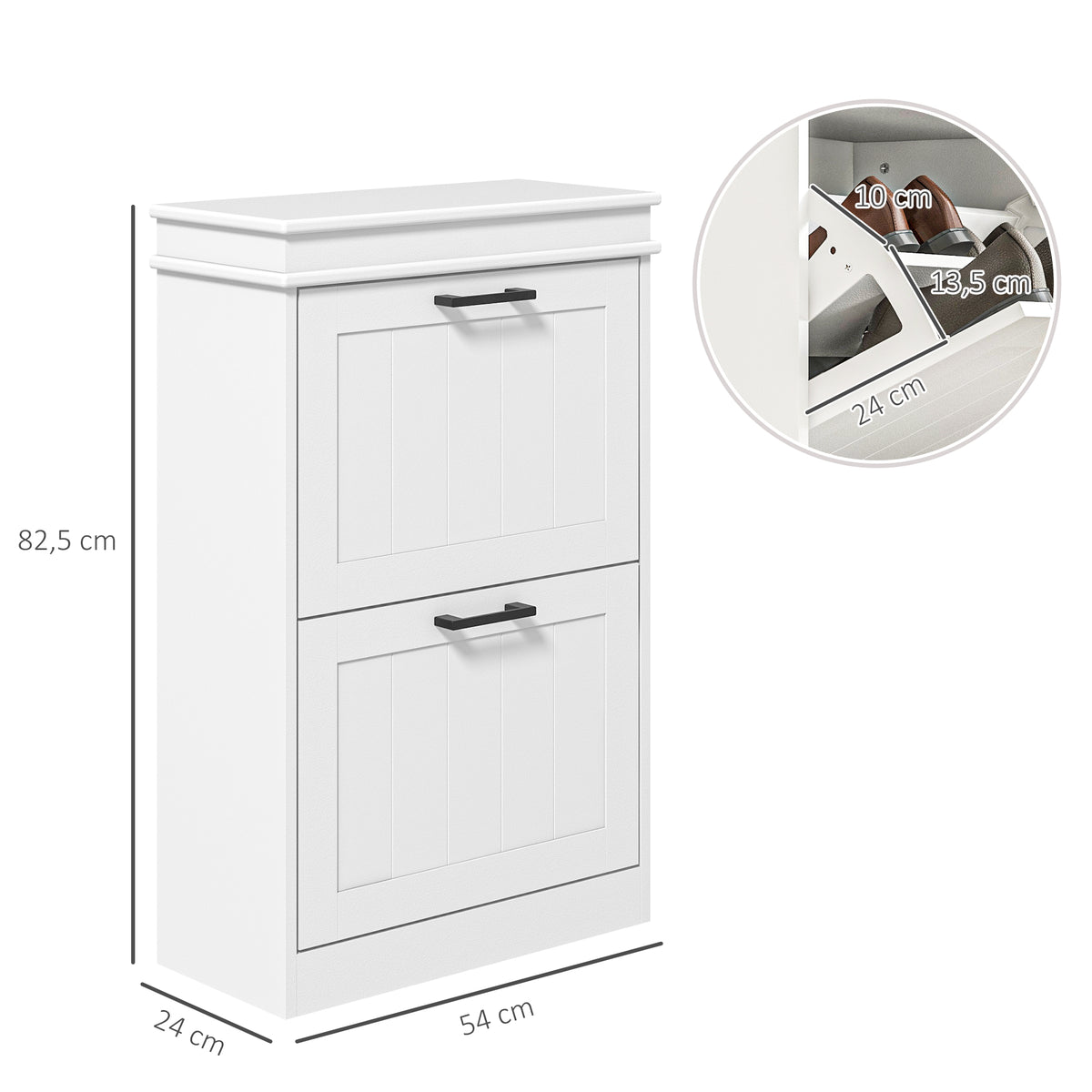 Meuble à chaussures, 2 portes abattants, étagères réglables, pour entrée, couloir, 54 x 24 x 82,5 cm, blanc-2
