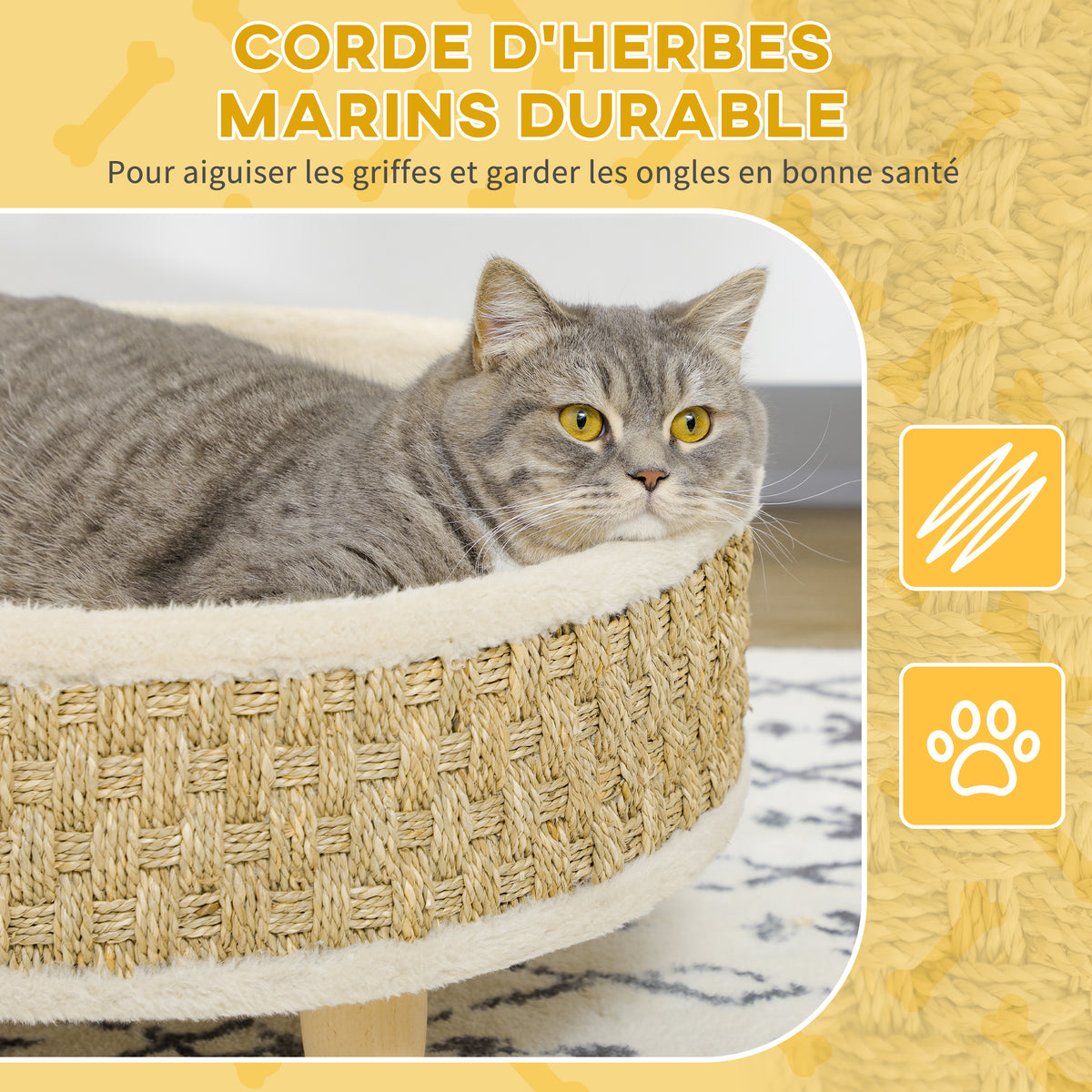 Panier rond chien sur pieds style cosy chic grand confort coussin moelleux intégré Ø 48 x 24,5H cm beige-4
