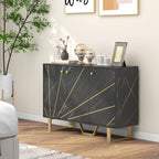 Meuble de rangement buffet salon avec 2 placards 3 portes et étagère réglable, pieds en métal, aspect marbre noir-9