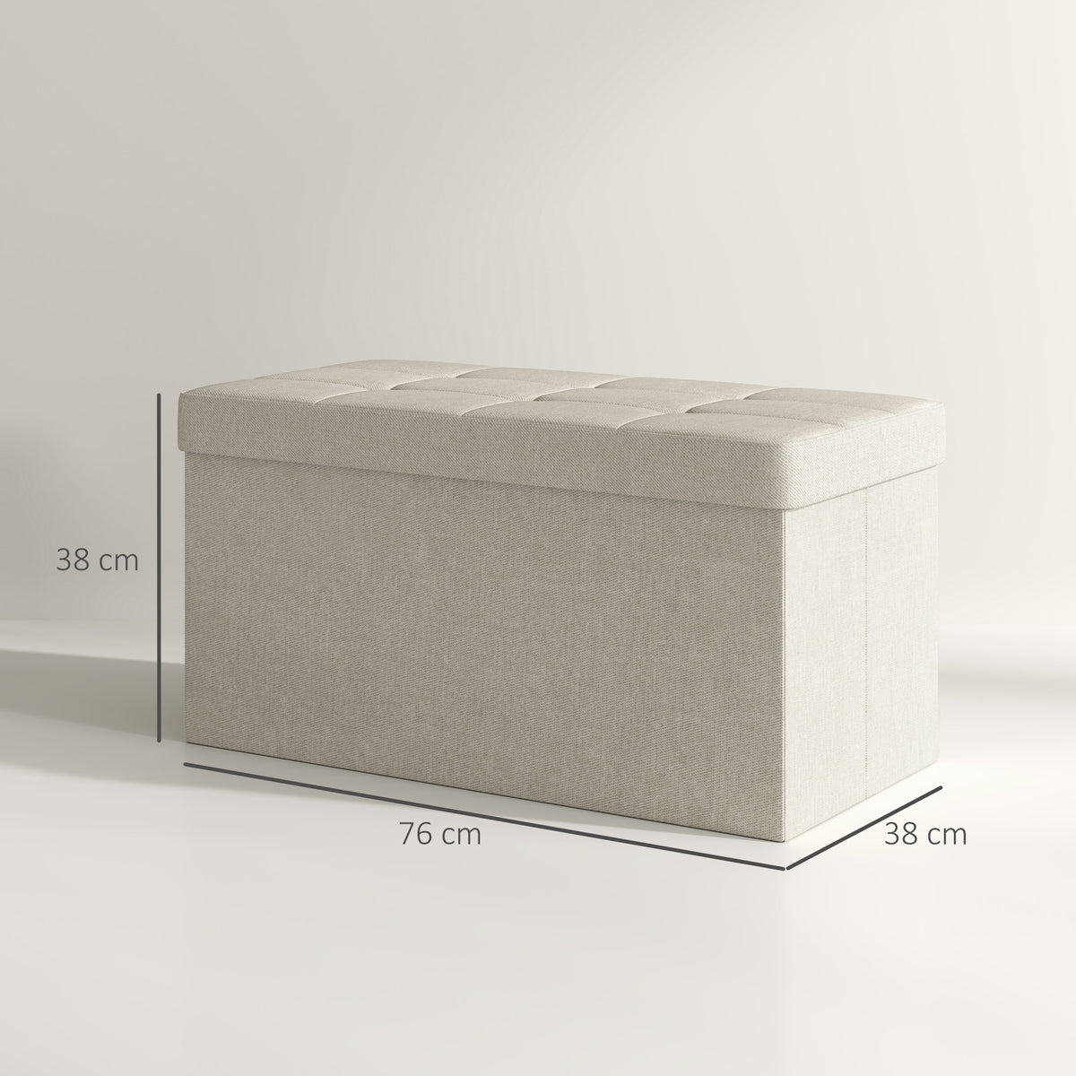 Banc de rangement pouf de rangement pliable bout de lit repose-pieds avec couvercle capitonnée 76L x 38l x 38H cm crème-2