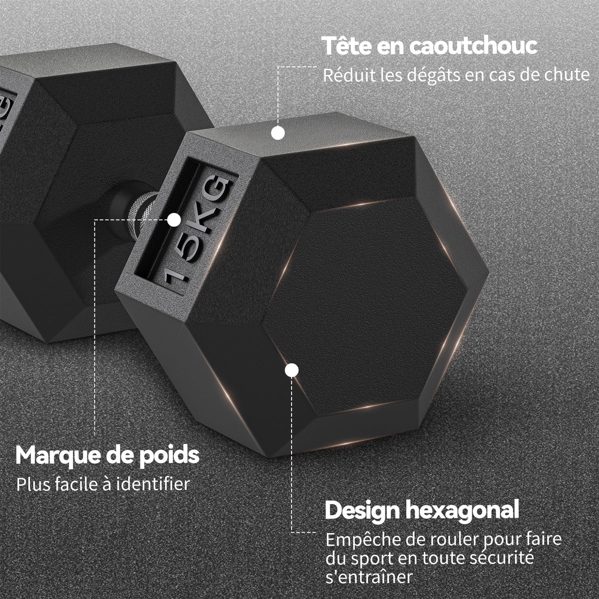Lot de 2 Haltères Courtes Poids 30 kg, Haltère Hexagonale Entraînement Musculaire & Haltérophilie, Noir-3