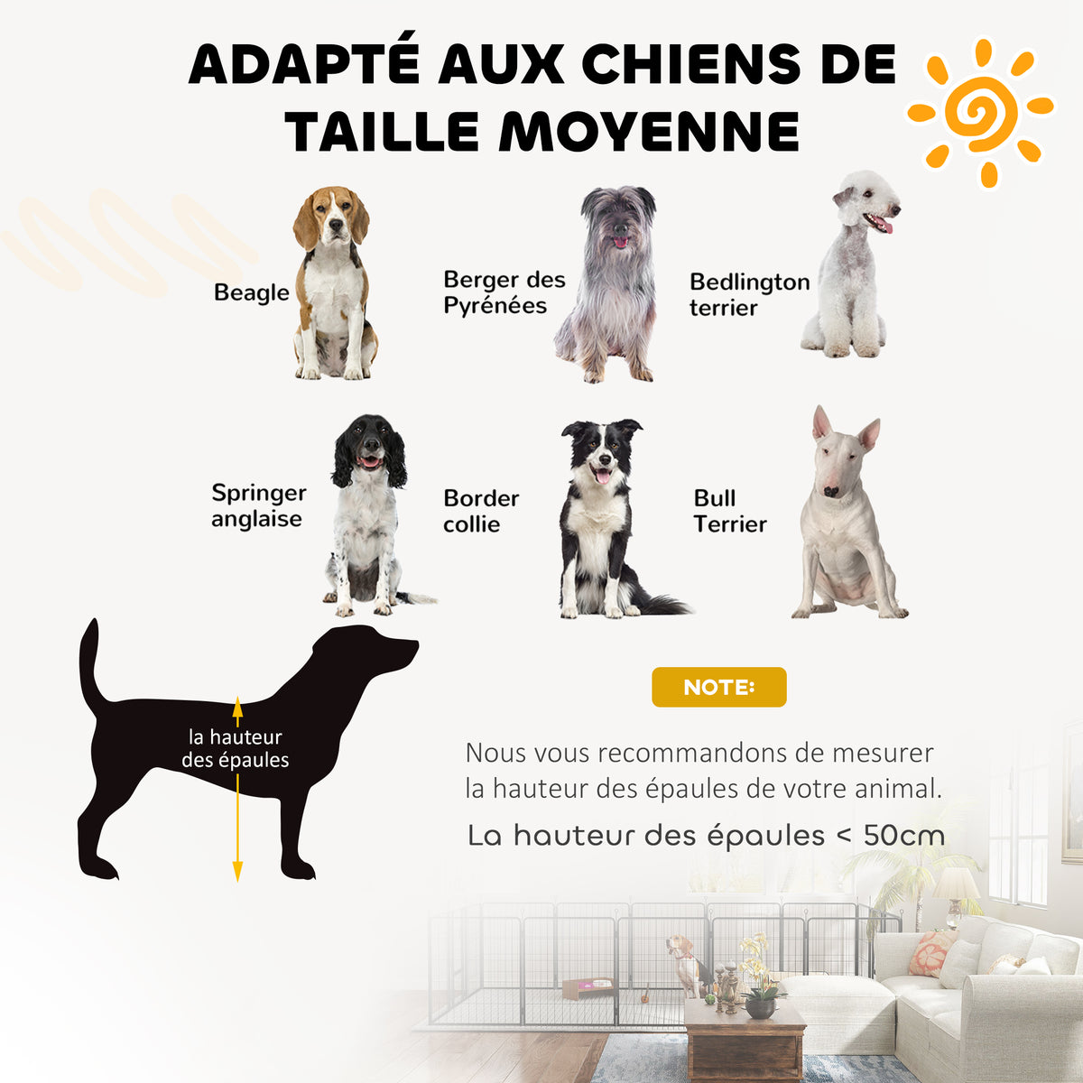 Parc pour chien, enclos chien 12 panneaux modulable et pliable, portable en acier avec porte 68 x 80 noir-6