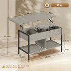Table basse relevable et extensible, table de salon avec compartiment caché étagères ouvertes, 98x49x55cm, gris-2