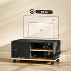 Meuble TV sur roulettes avec 2 Freins - 2 niches + Placard Porte 2 Passe-Fil - en bois Noir chêne Clair-2
