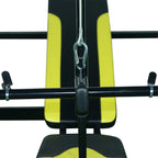 Banc de musculation Fitness entrainement complet dossier réglable cordes traction curler supports barre et haltères noir et jaune-8