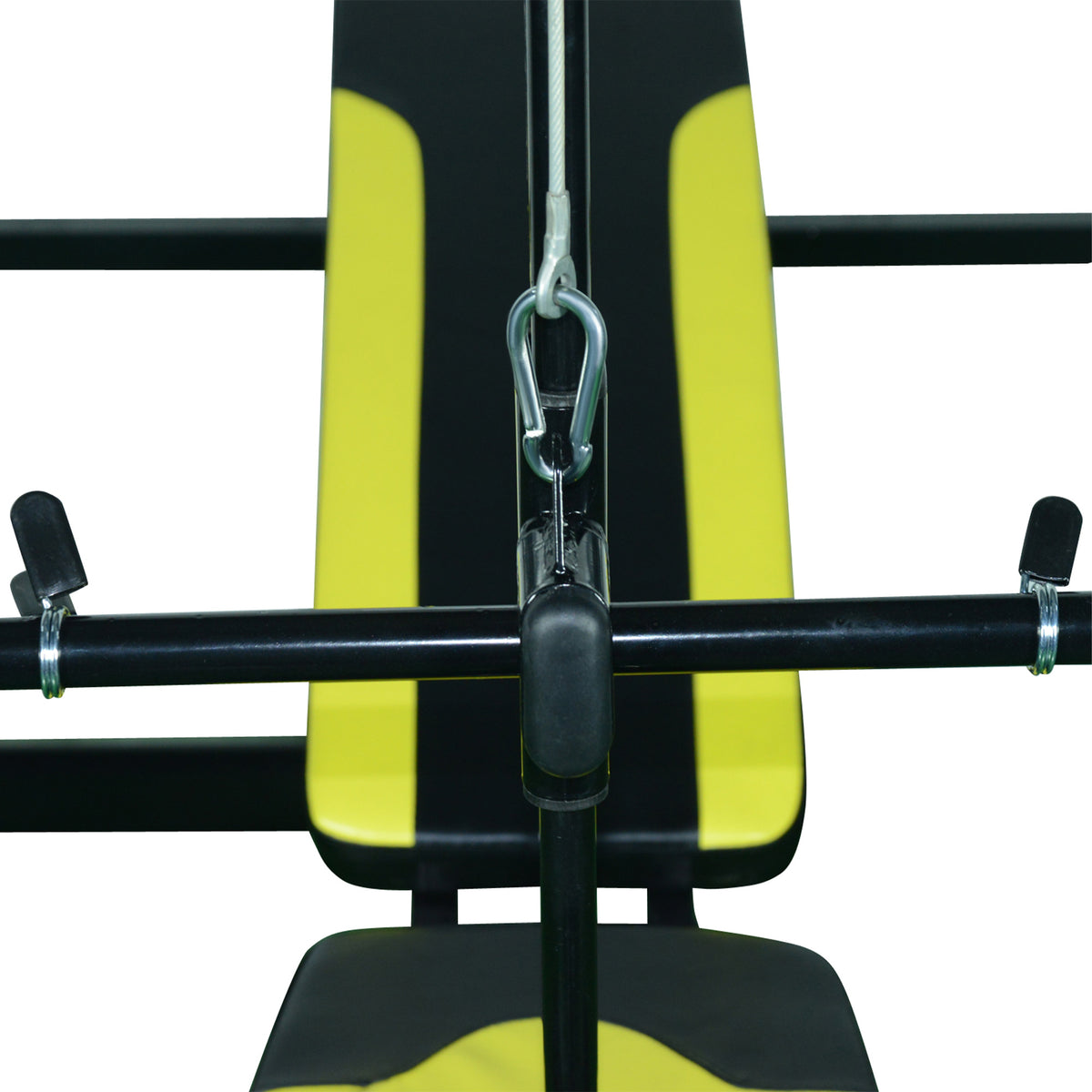 Banc de musculation Fitness entrainement complet dossier réglable cordes traction curler supports barre et haltères noir et jaune-8