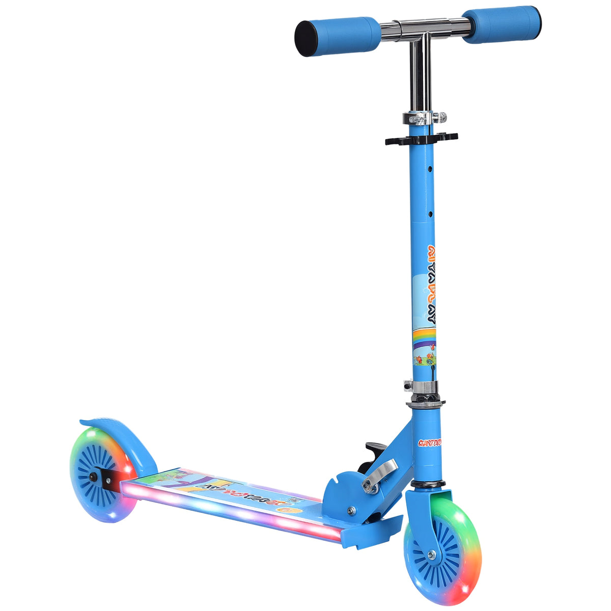 Trottinette pour enfants de 3 à 7 ans pliable roues lumineuses en PU musique 67 x 32 x 78 cm bleu-0
