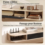 Meuble TV suspendu, meuble télé pour téléviseur jusqu'à 75 pouces, tiroir rabattable 2 étagères 180x24x16cm bois naturel-5