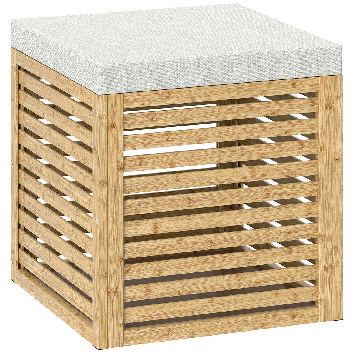 Coffre de rangement tabouret de rangement 54.76 L design lamellé cadre en bambou naturel 40 x 40 x 47 cm bois naturel-0