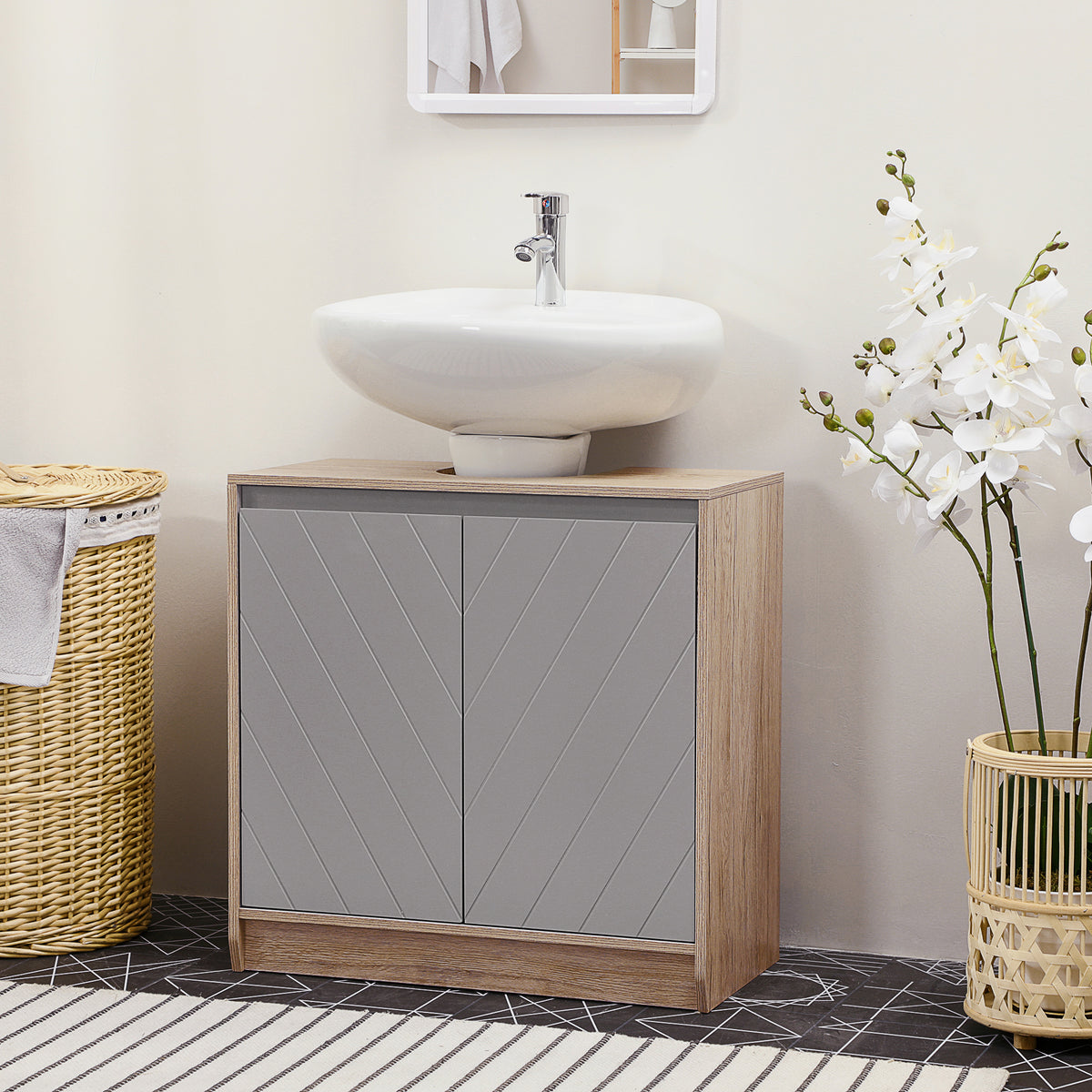 Meuble salle de bain sous Lavabo - meuble sous-vasque - placard 2 portes avec étagère - 60L x 30l x 59,8H cm-6