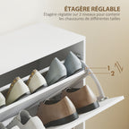Armoire à Chaussures Meuble à Chaussures Grande Taille dim. 120L x 24l x 81H cm 4 Portes abattantes Double Niveau en Bois Blanc-4