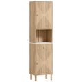 Armoire salle de bain haute meuble de rangement colonne avec tiroir coulissant silencieux 2 placards 41,5x30x168cm chêne-0