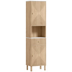 Armoire salle de bain haute meuble de rangement colonne avec tiroir coulissant silencieux 2 placards 41,5x30x168cm chêne-0