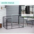 Luxe parc enclos modulable acier 4 panneaux et 1 porte pour chiens, lapins, rongeurs, petits animaux, intérieur et extérieur 125L x 70H cm noir-5