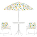 Ensemble salon de jardin extérieur enfant 4 pièces, motif éléphant et girafe, parasol réglable Ø 100 cm, chaise pliable-0
