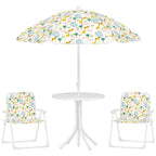 Ensemble salon de jardin extérieur enfant 4 pièces, motif éléphant et girafe, parasol réglable Ø 100 cm, chaise pliable-0