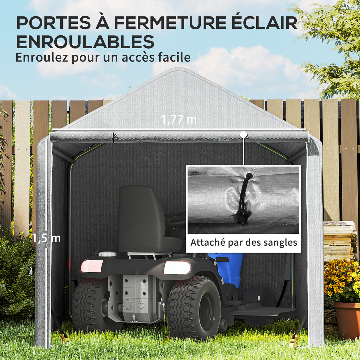 Abri de jardin 2 x 2 x 2 m abri vélo extérieur avec cadre en acier galvanisé, imperméable et résistant aux UV - gris-4