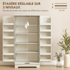 Buffet cuisine armoire de cuisine 5 niveaux avec portes et étagères réglables 60l x 40P x 120H cm grain de bois crème-4