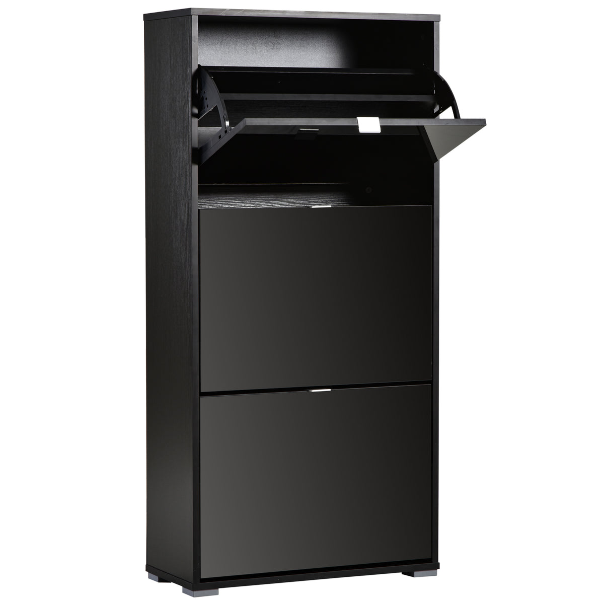 Meuble à Chaussures Armoire à chaussures 3 Portes abattantes 3 Compartiments en bois 60L x 26I x 124H cm Noir-6