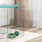 Parc pour chien, enclos chien 6 panneaux avec toit, modulable et pliable, enclos portable 76H cm avec porte argent vert-8