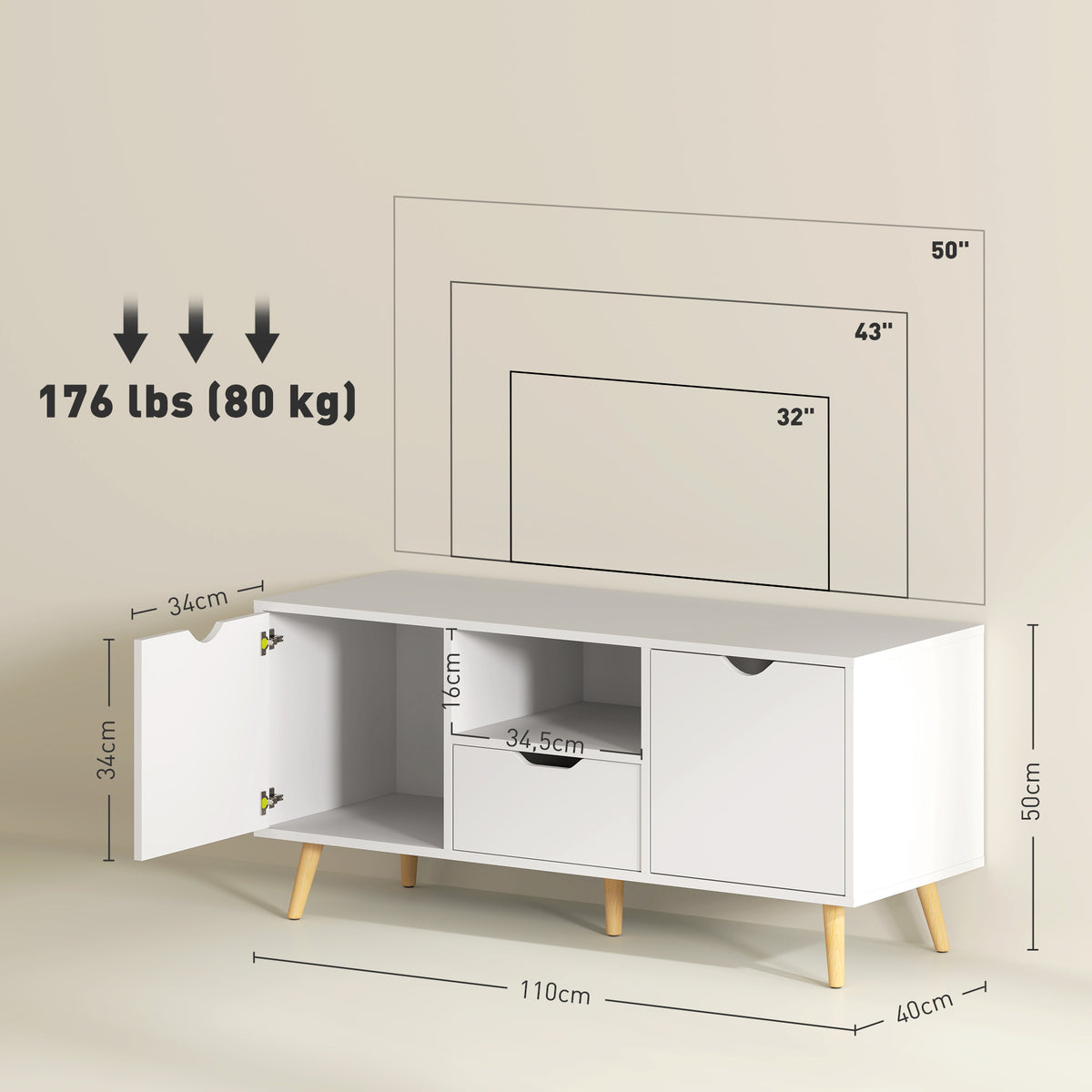Meuble TV Banc TV Buffet bas Meuble de rangement sur pied avec 2 placards en Bois pour Chambre Salon-2
