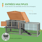 Clapier de sol cage à lapin cottage niche supérieure avec rampe enclos extérieur 150 x 52 x 68 cm gris-4