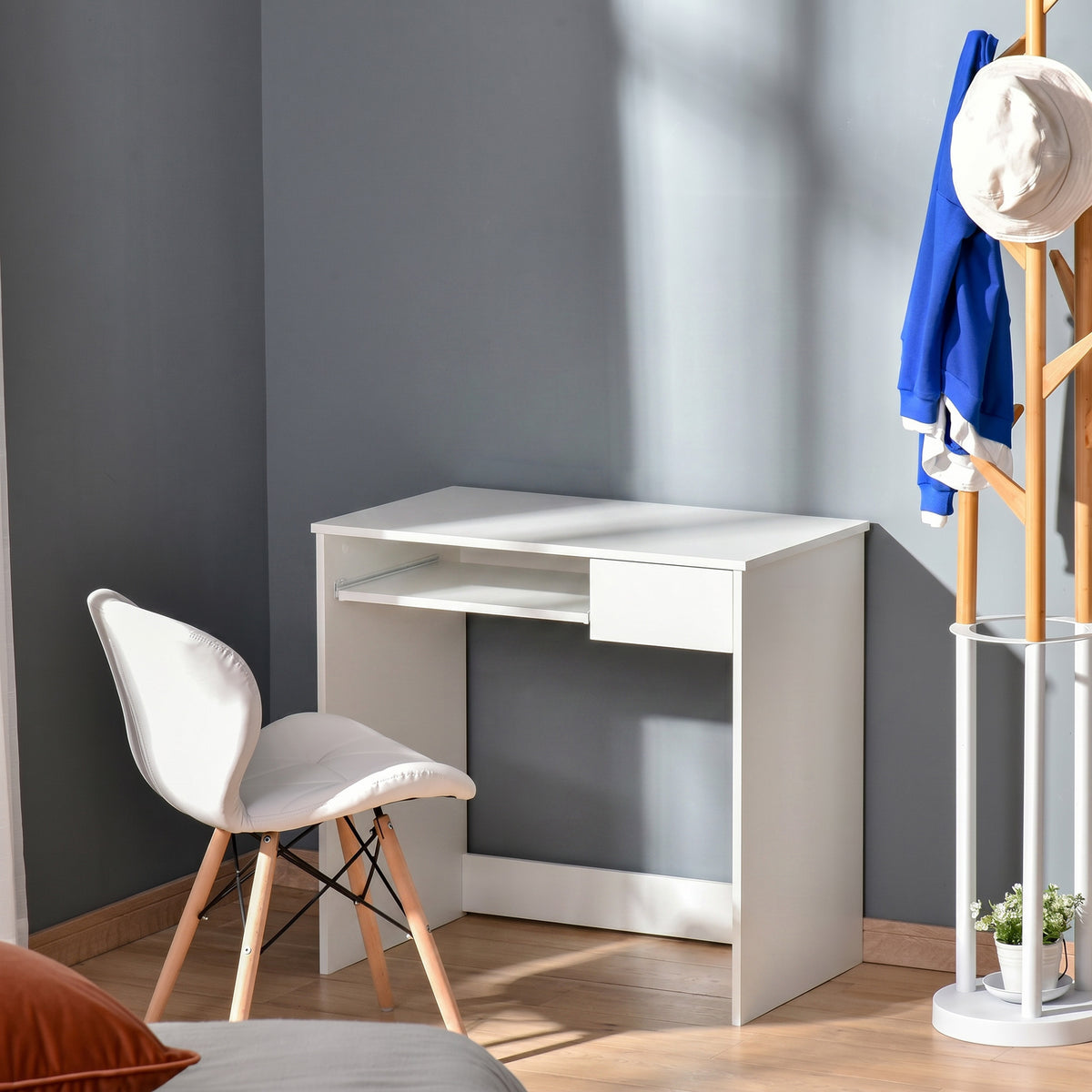 Bureau d'Ordinateur, 80 x 45 x 75 cm, Bureau avec Rangement, Plateau pour Clavier et Tiroir, Blanc-1