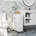 Meuble de rangement toilette salle de bain avec rangement papier toilette sur roulettes - 52 x 17 x 67 cm blanc-1