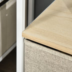 Meuble TV Bas sur Pieds Style Industriel 2 tiroirs en Tissu Gris Bois Naturel et métal Blanc-7