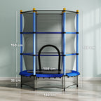 Trampoline Enfant Ø 1,40 × 1,90H m Filet de sécurité Porte zipée Couvre-Ressorts 6 poteaux rembourrés Inclus Bleu-2