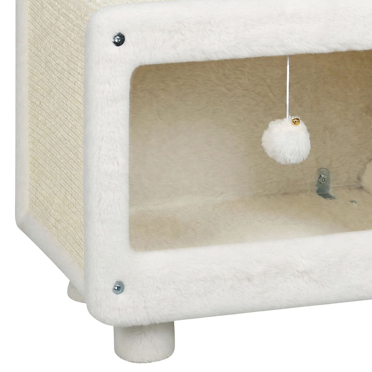 Maison pour Chat Niche pour Chat Intérieure en Forme de Télévision Tapis en Sisal et Balle Suspendue 50x33x42cm Blanc-9