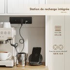 Buffet haut cuisine, armoire de cuisine, station de charge, 6 portes, plan de travail, porte-épices, 100x40x173cm, blanc-5