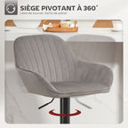 Lot de 2 tabourets de bar, chaises de bar en velours avec dossier, repose-pieds, hauteur réglable et pivotante gris-4