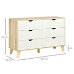 Commode 6 tiroirs style scandinave, meuble de rangement - dim. 120l x 40P x 76H cm, chêne et beige-2