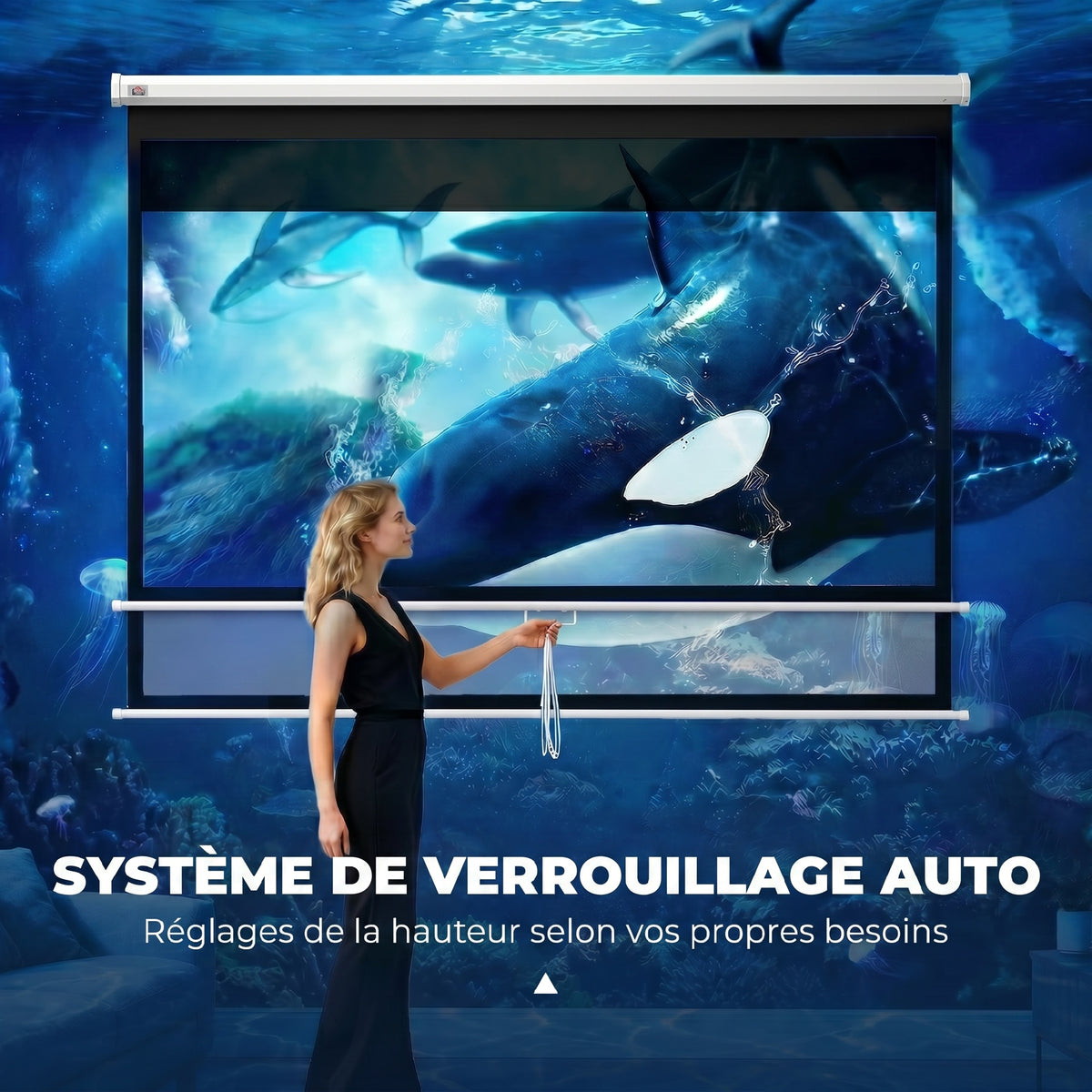 Écran de projection TV et Home Cinema de 100 Pouces vidéo projecteur 16:9 4K HD, fixation mural ou plafond-3