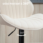 Lot de 2 tabourets de bar forme de coquillage, dossier, hauteur réglable et repose-pieds, cadre en acier, beige-5