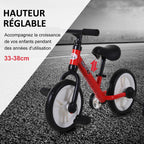 Vélo Enfant draisienne 2 en 1 roulettes et pédales Amovibles Roues 12" Hauteur Selle réglable pour enfants de 2 à 5 ans Acier Rouge-3