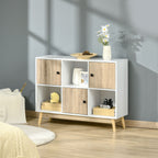 Buffet Salon, Meuble de Rangement 9 Cubes avec 3 Portes et 3 Compartiments Ouverts, Pieds en Bois de Pin, Style Moderne, Buffet Salle à Manger, Cuisine, 96x30x75cm, Blanc et Naturel-7
