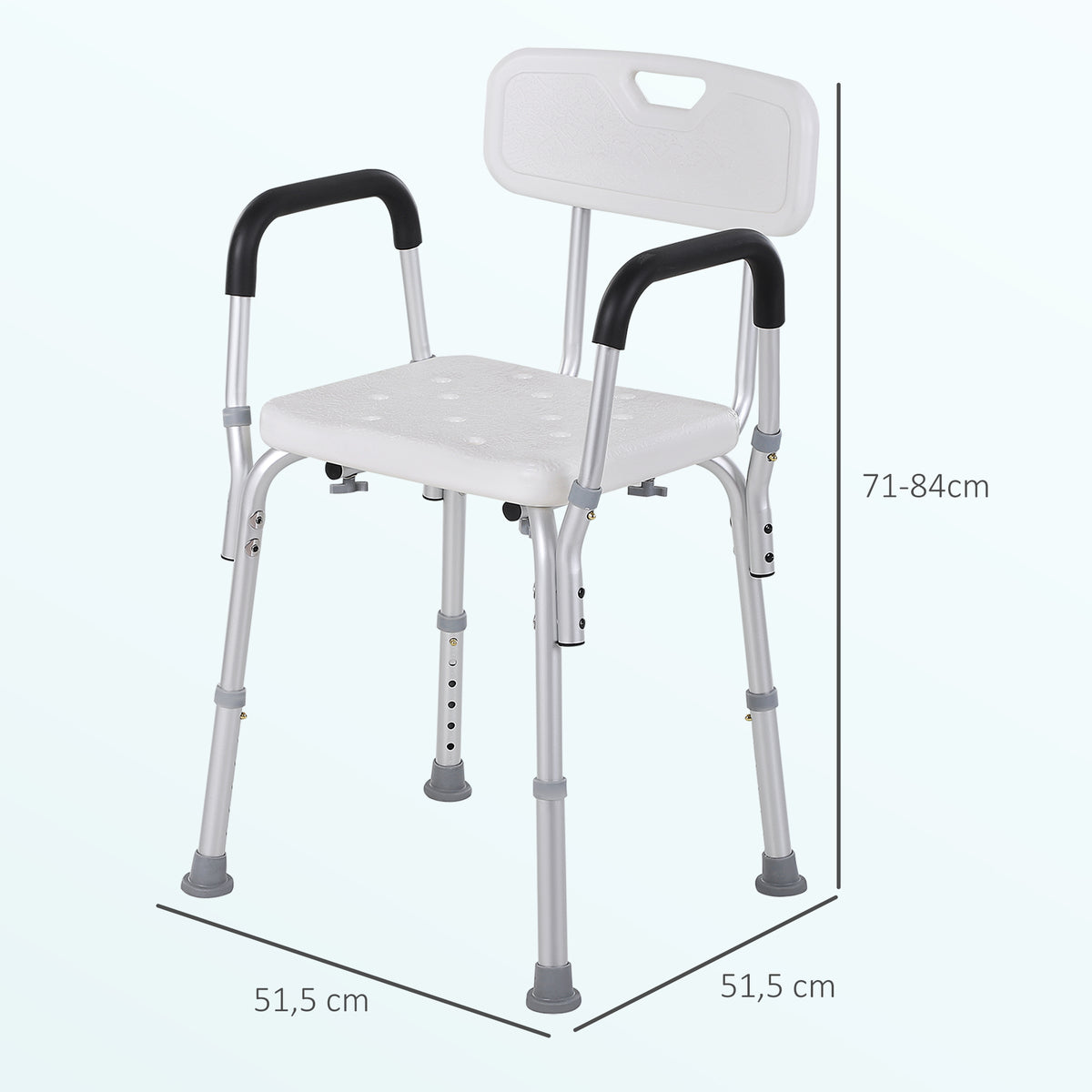 Chaise de Douche siège de Douche Ergonomique Hauteur réglable Pieds antidérapants Dossier accoudoirs Amovibles Charge Max. 136 Kg alu HDPE Blanc-2