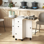 Table de cuisine pliable table à manger pliante 2 plateaux rabattables avec 2 tiroirs 1 placard blanc et chêne-1