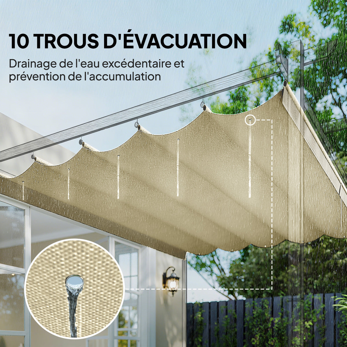 Toile de toit pour pergola tonnelle rétractable de 3 x 3 m - toile uniquement 250 x 255 cm crème-5